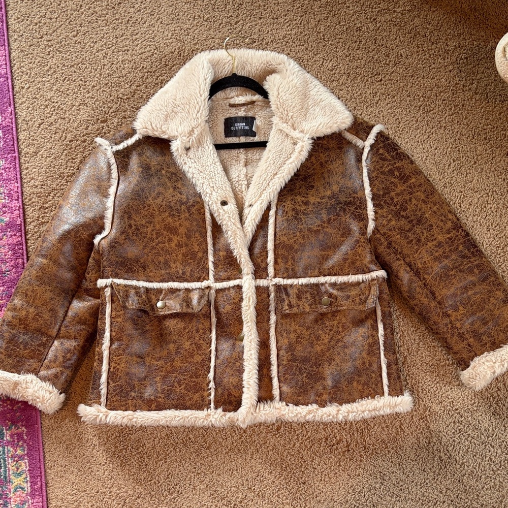 Urban Outfitters Brown Faux Leather Oversized Coat